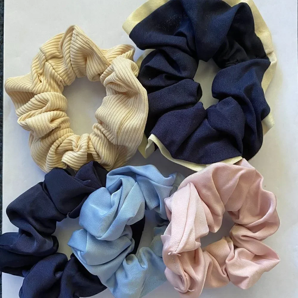 Set of 5 Scrunchies - Navy Nude Pink